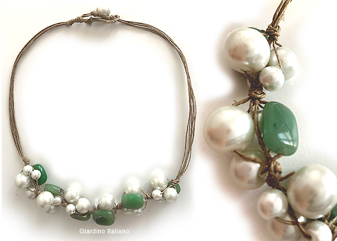 Collana con perle e agata verde